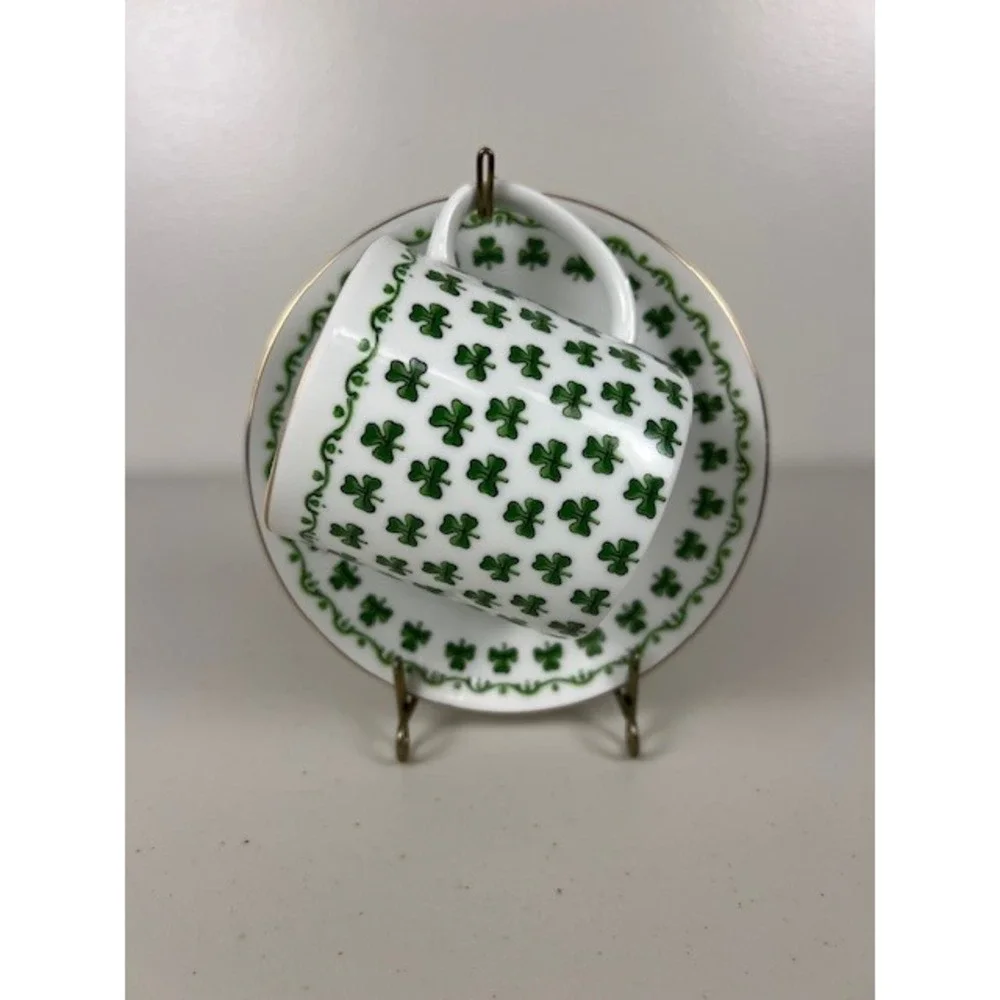 Parma by AAL Shamrock Clover Porcelain Demitasse Cup and Saucer Set Japan A-1163